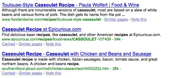 Google results for "cassoulet recipe"